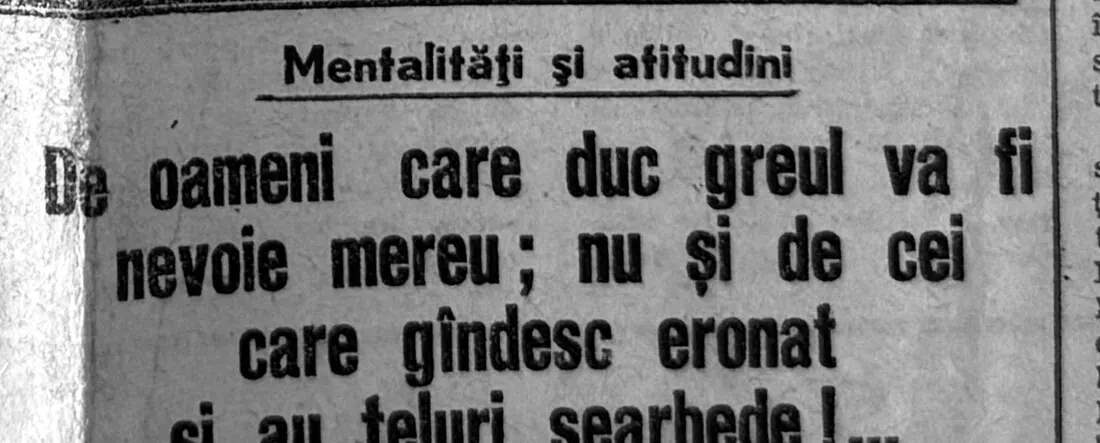 Titlul articolului din 24 septembrie 1983, rubrica „Mentalități și atitudini”.