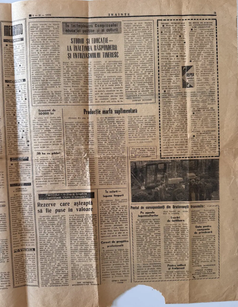 Înainte, duminică 8 februarie 1976, pagina 3 — C.A.P. Bratovoești: gunoi de grajd pentru pepeni verzi