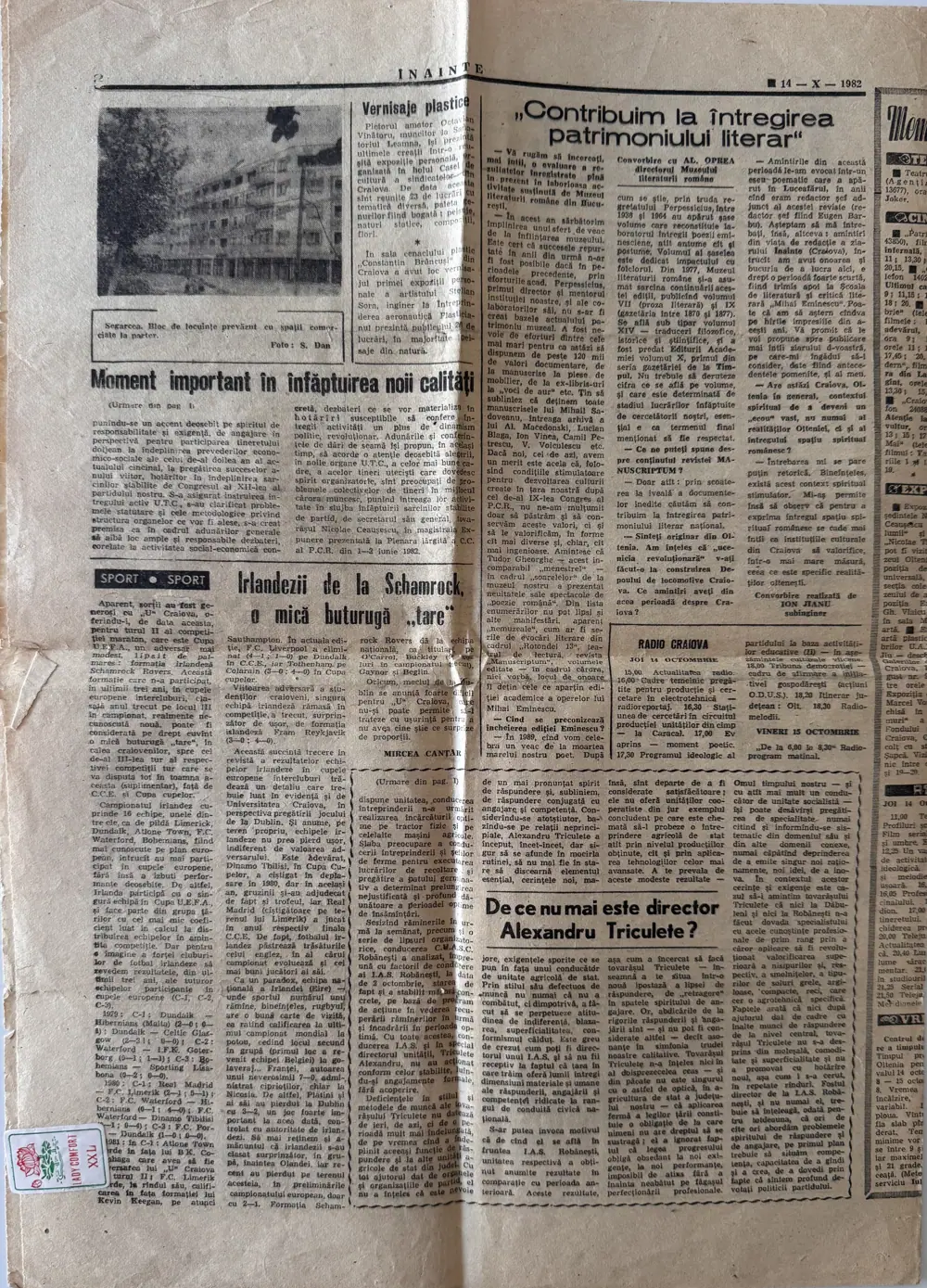 Înainte, joi 14 octombrie 1982, pagina 2 — Continuarea articolului