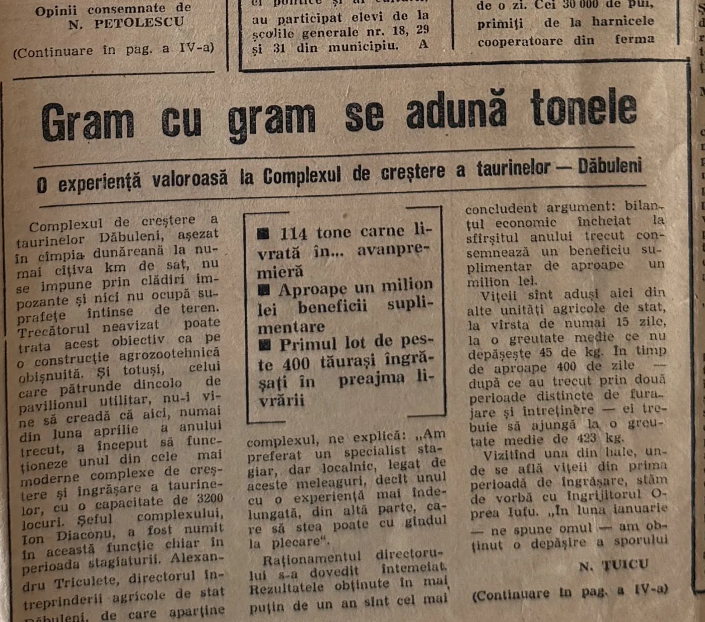 Reportajul „Gram cu gram se adună tonele”, Înainte, 8 februarie 1976