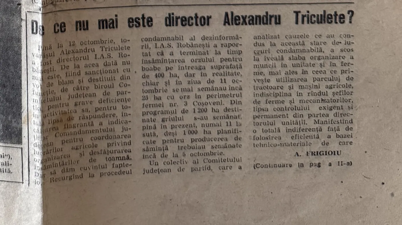 Tăietura originală: De ce nu mai este director Alexandru Triculete?, Înainte, 14 octombrie 1982