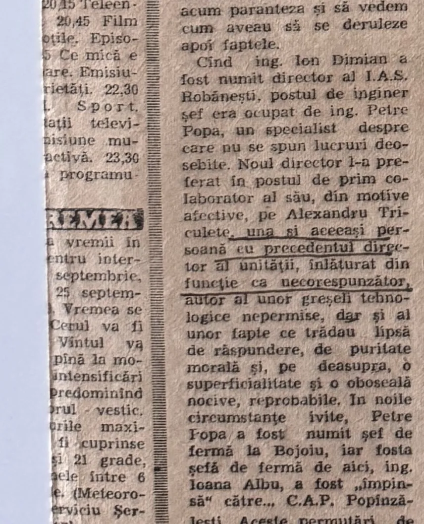 Continuarea articolului pe pagina 3, cu sublinieri cu pixul