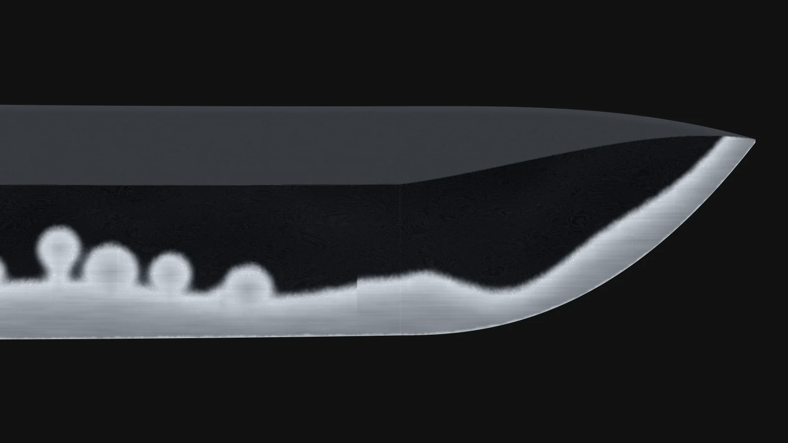Hadori: The hamon is traced and whitened with hazuya. Skipped for a sashikomi finish.
