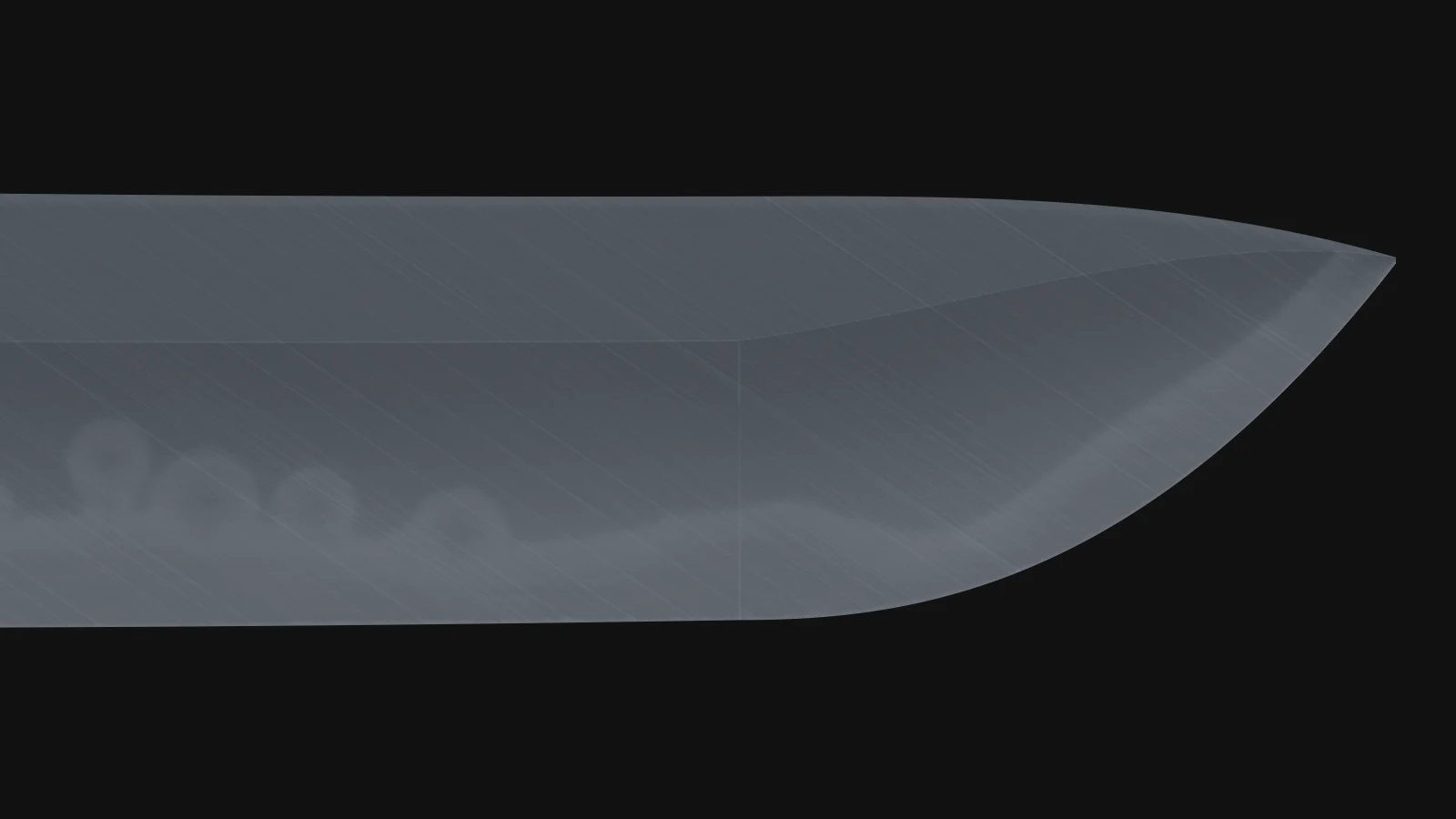 The point half way: the hamon starting to show