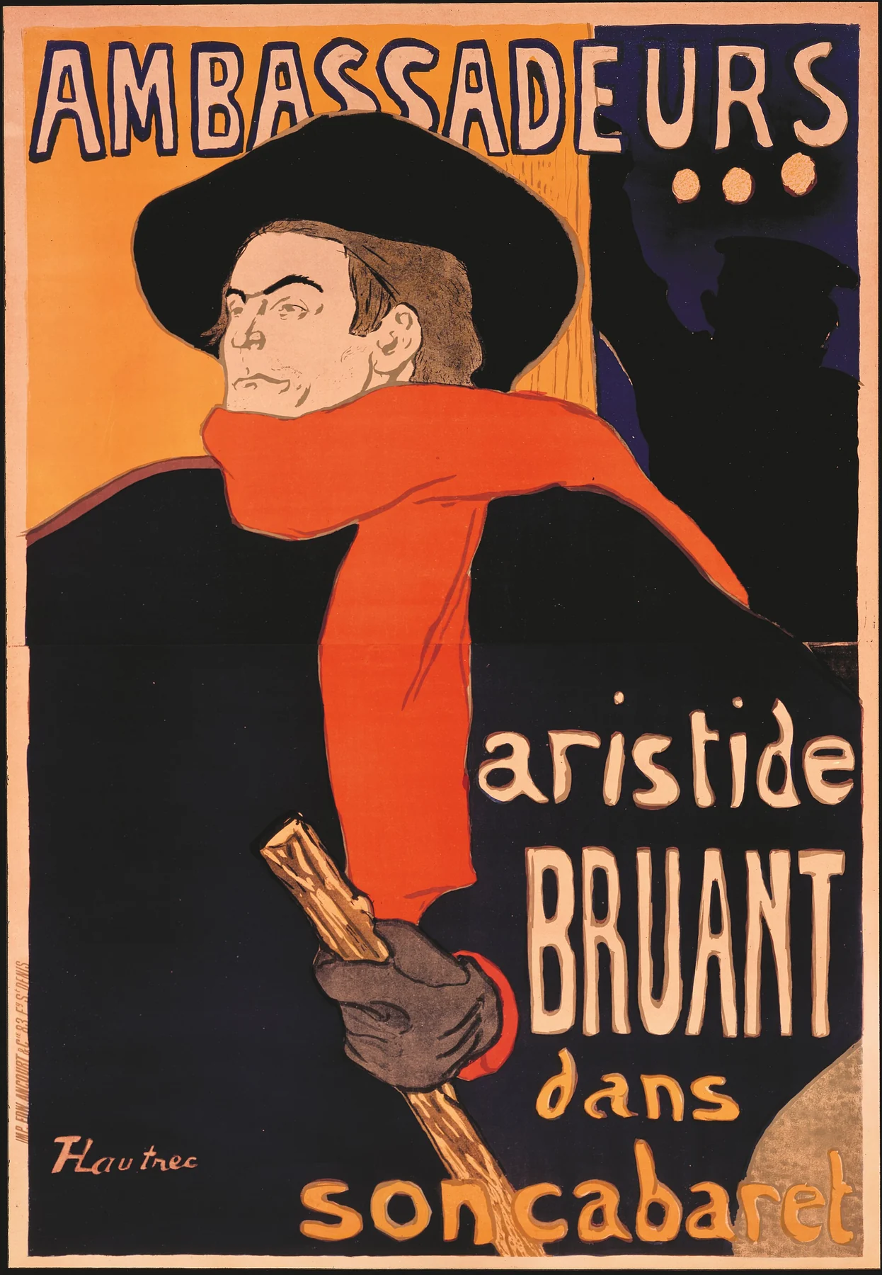 Ambassadeurs: Aristide Bruant, Henri de Toulouse-Lautrec, 1892. Scanare.