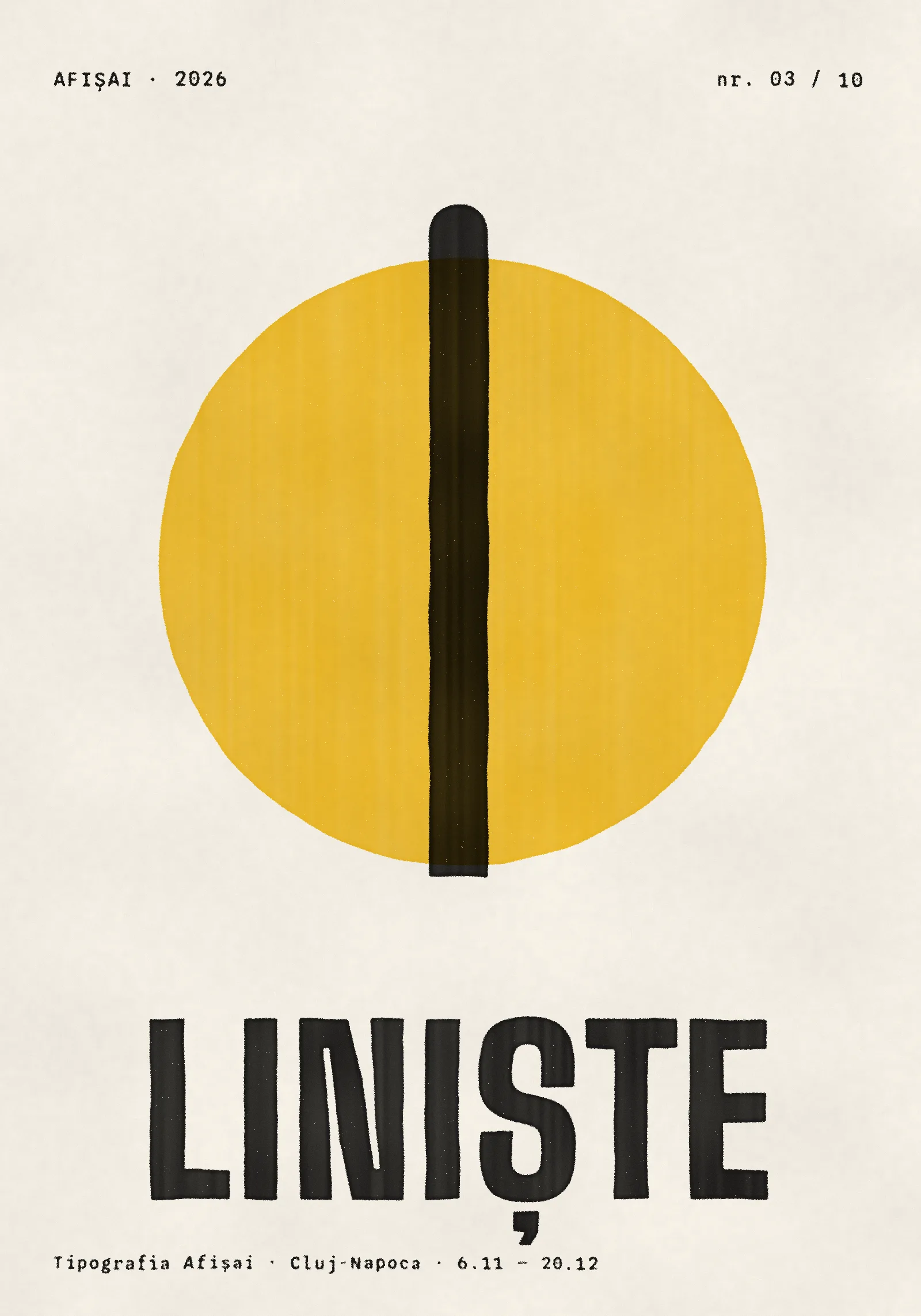Afișul LINIȘTE. O gură rotundă și un deget peste ea. Șșș.