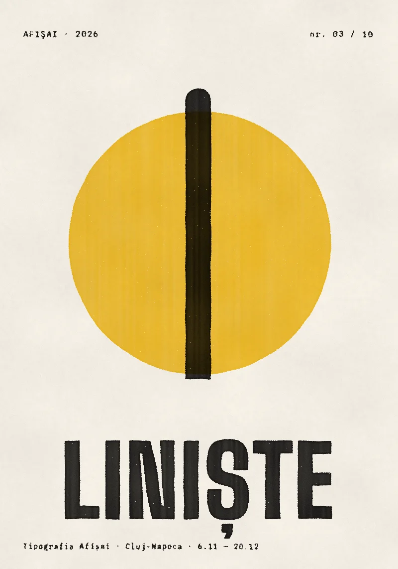 Afișul LINIȘTE. O gură rotundă și un deget peste ea. Șșș.