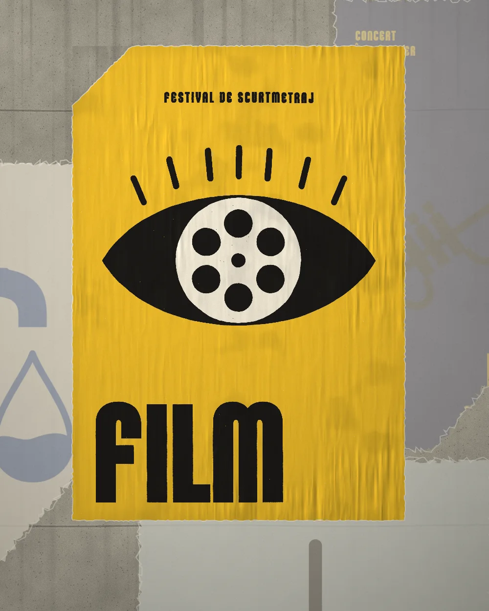 Film: afișul lipit pe un zid de beton