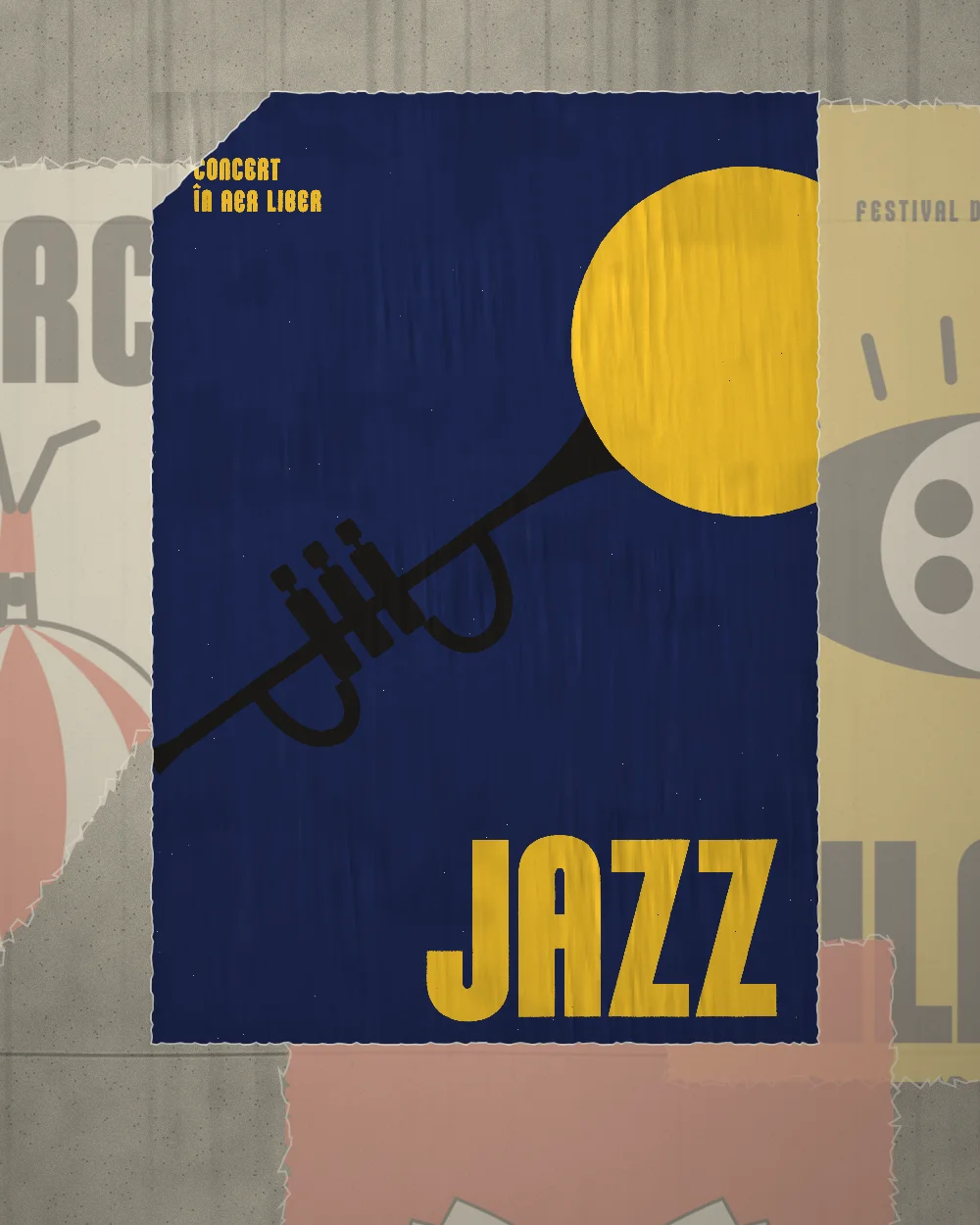 Jazz: afișul lipit pe un zid de beton