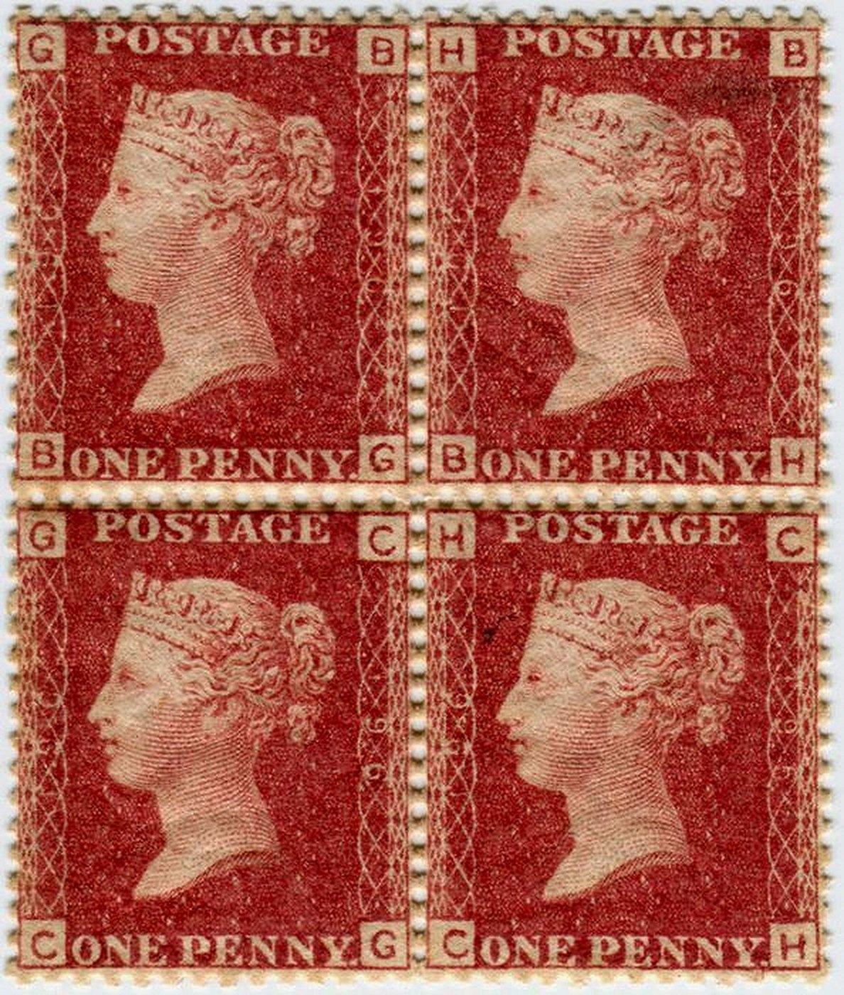 Mint block of four Penny Reds, plate 196