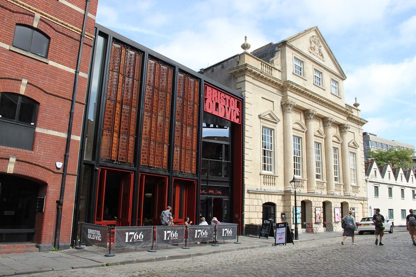 The Bristol Old Vic on King Street: the 1766 theatre front beside the new red entrance