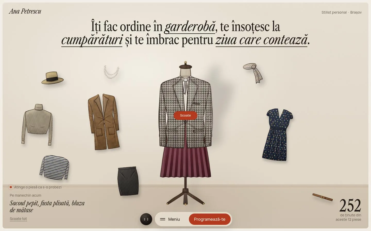 ANA PETRESCU: the first screen of the site at 1440 by 900