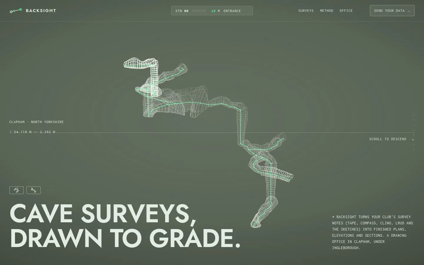 BACKSIGHT: the first screen of the site at 1440 by 900