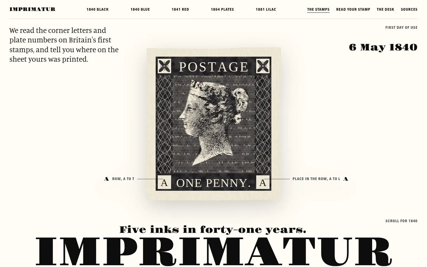 IMPRIMATUR: the first screen of the site at 1440 by 900