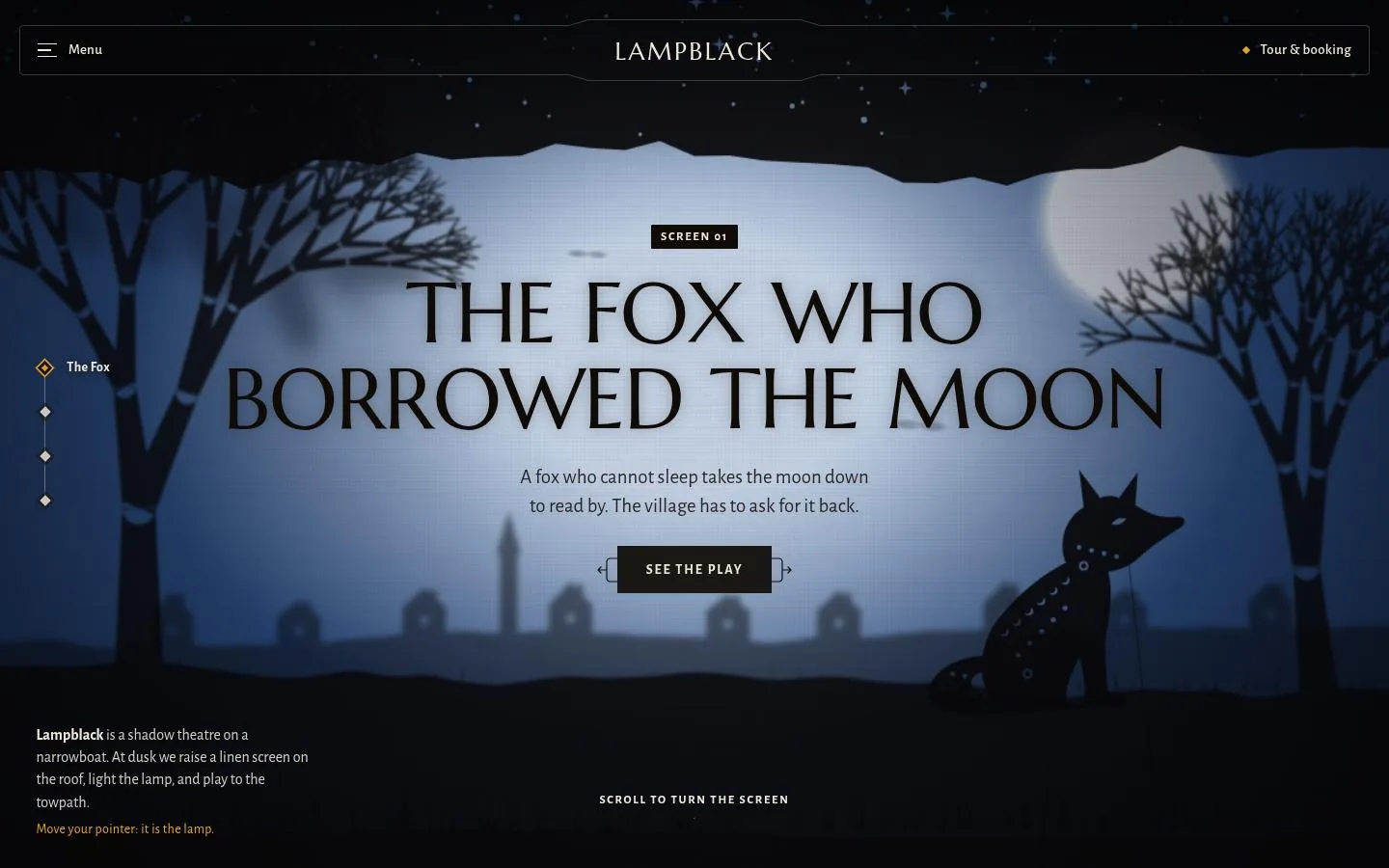 LAMPBLACK: the first screen of the site at 1440 by 900