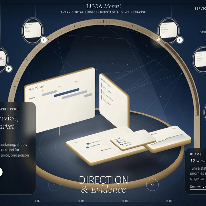 LUCA MORETTI, all services: the first screen of the site