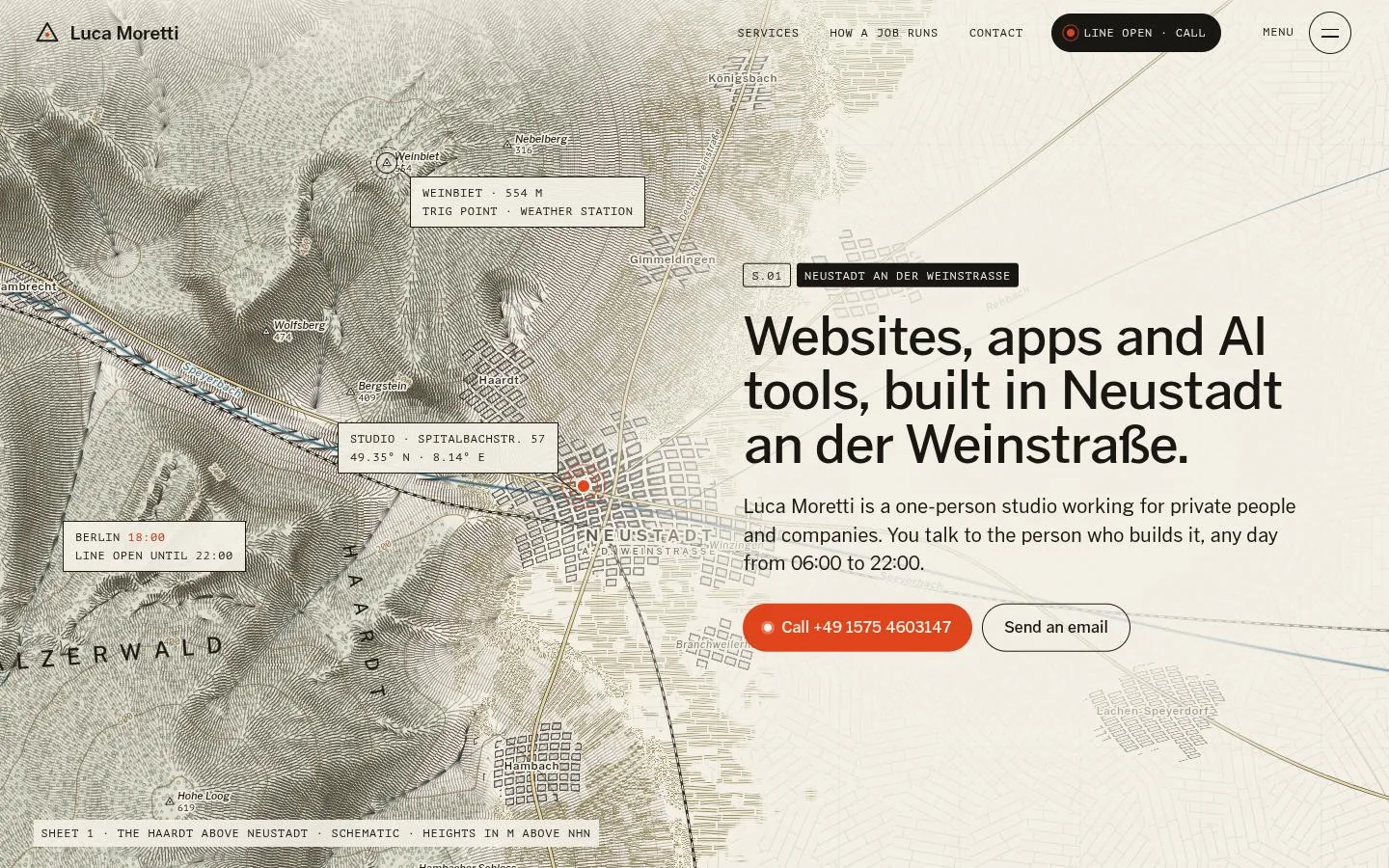 LUCA MORETTI: the first screen of the site at 1440 by 900