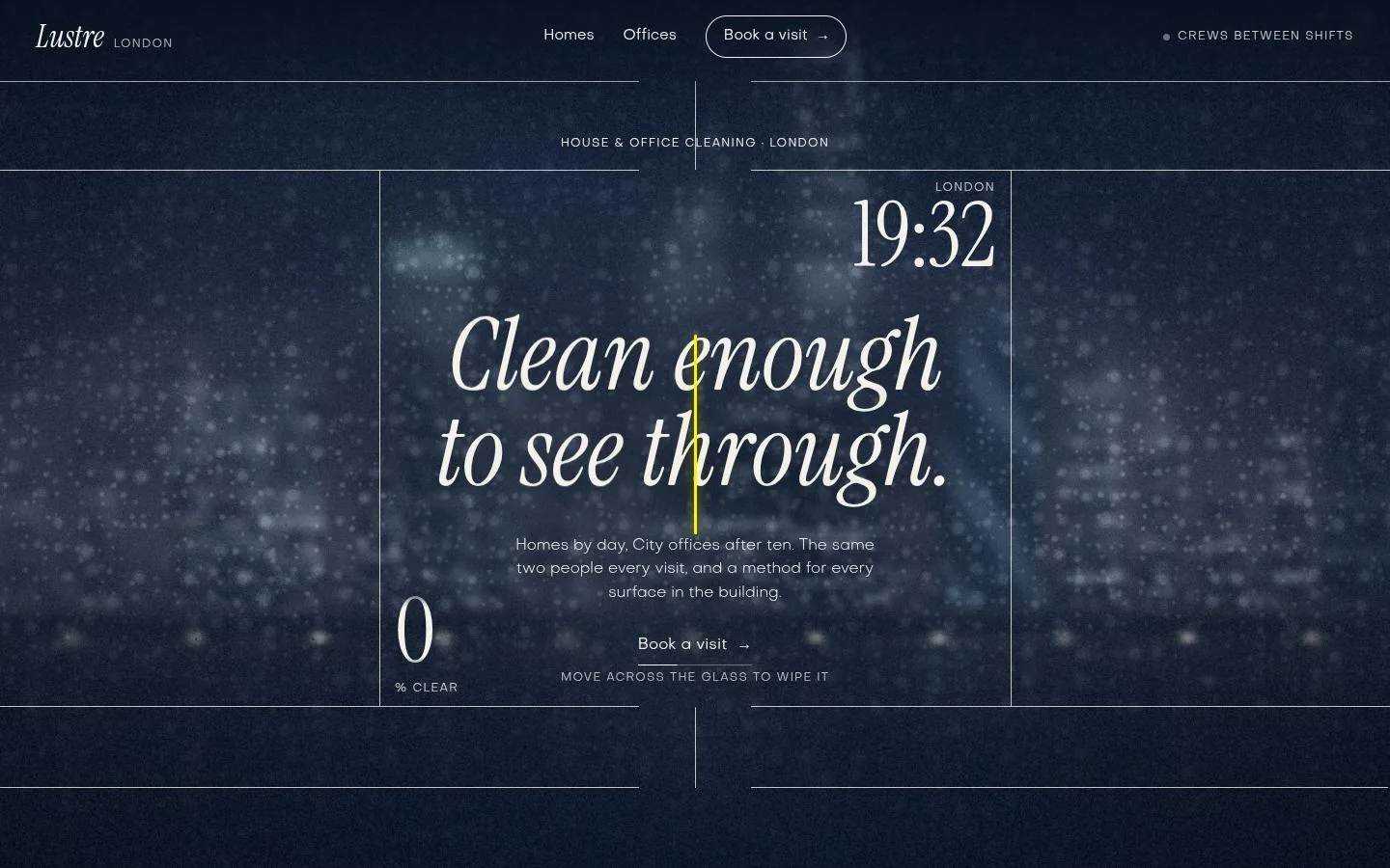 LUSTRE: the first screen of the site at 1440 by 900