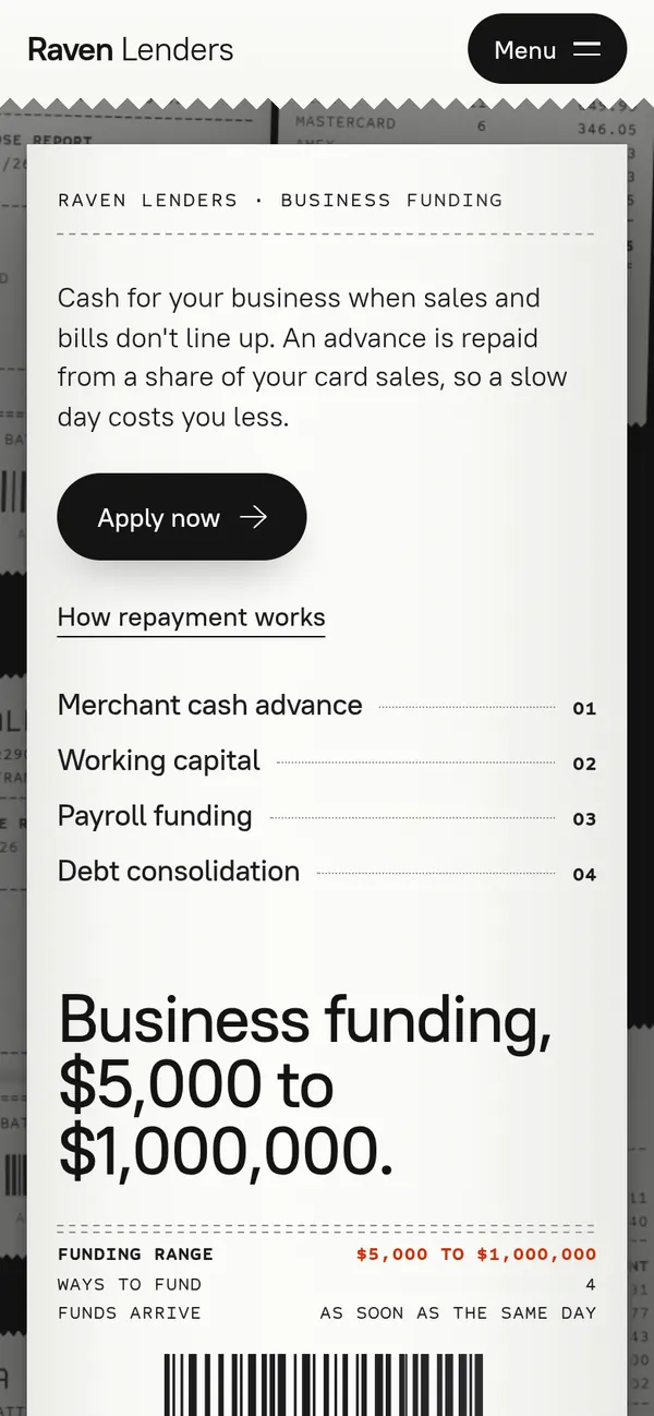 RAVEN LENDERS „Batch Close” on a phone