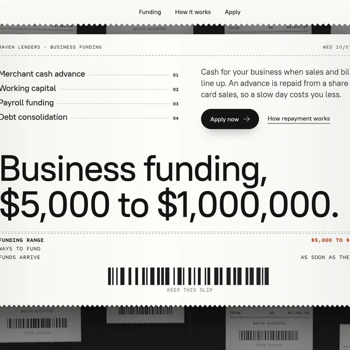RAVEN LENDERS „Batch Close”: the first screen of the site