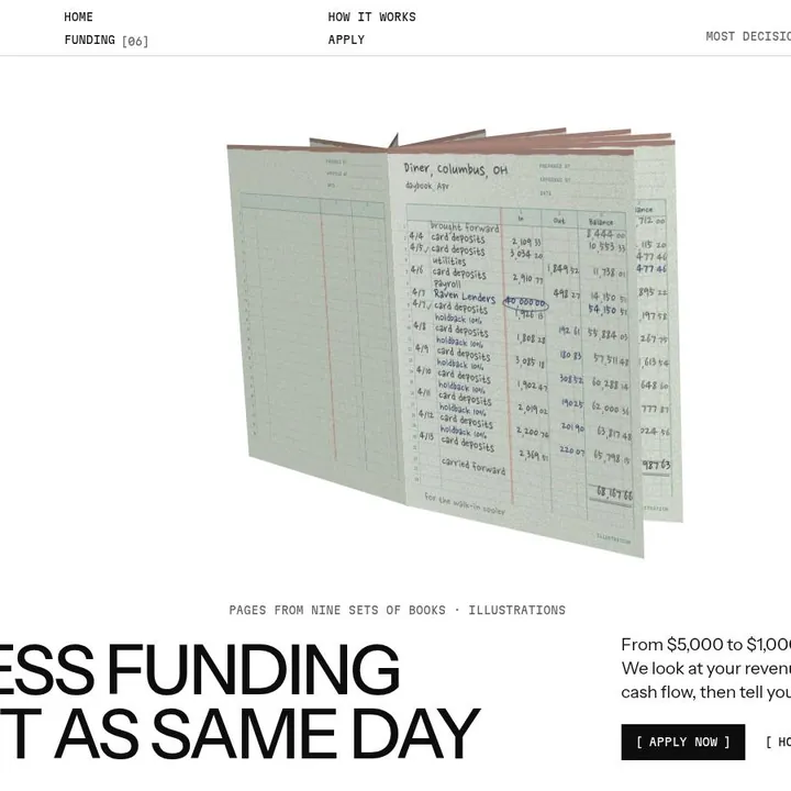 RAVEN LENDERS „Columnar”: the first screen of the site