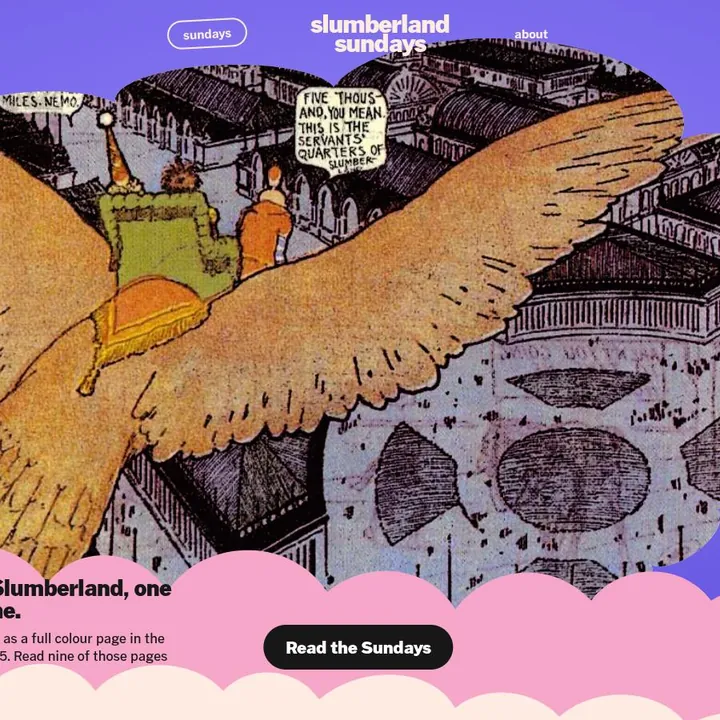 SLUMBERLAND SUNDAYS: the first screen of the site