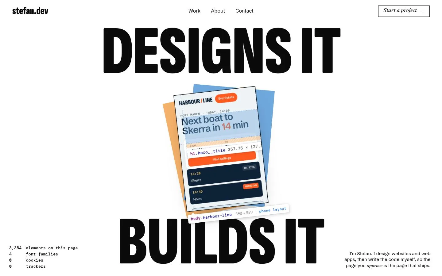 stefan.dev: the first screen of the site at 1440 by 900