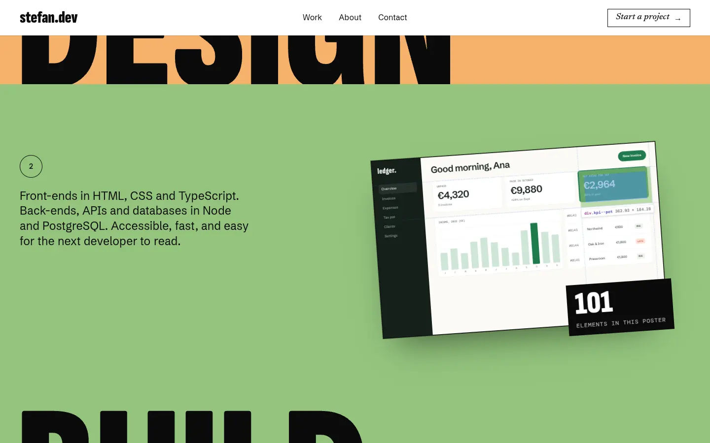 stefan.dev, further down the home page