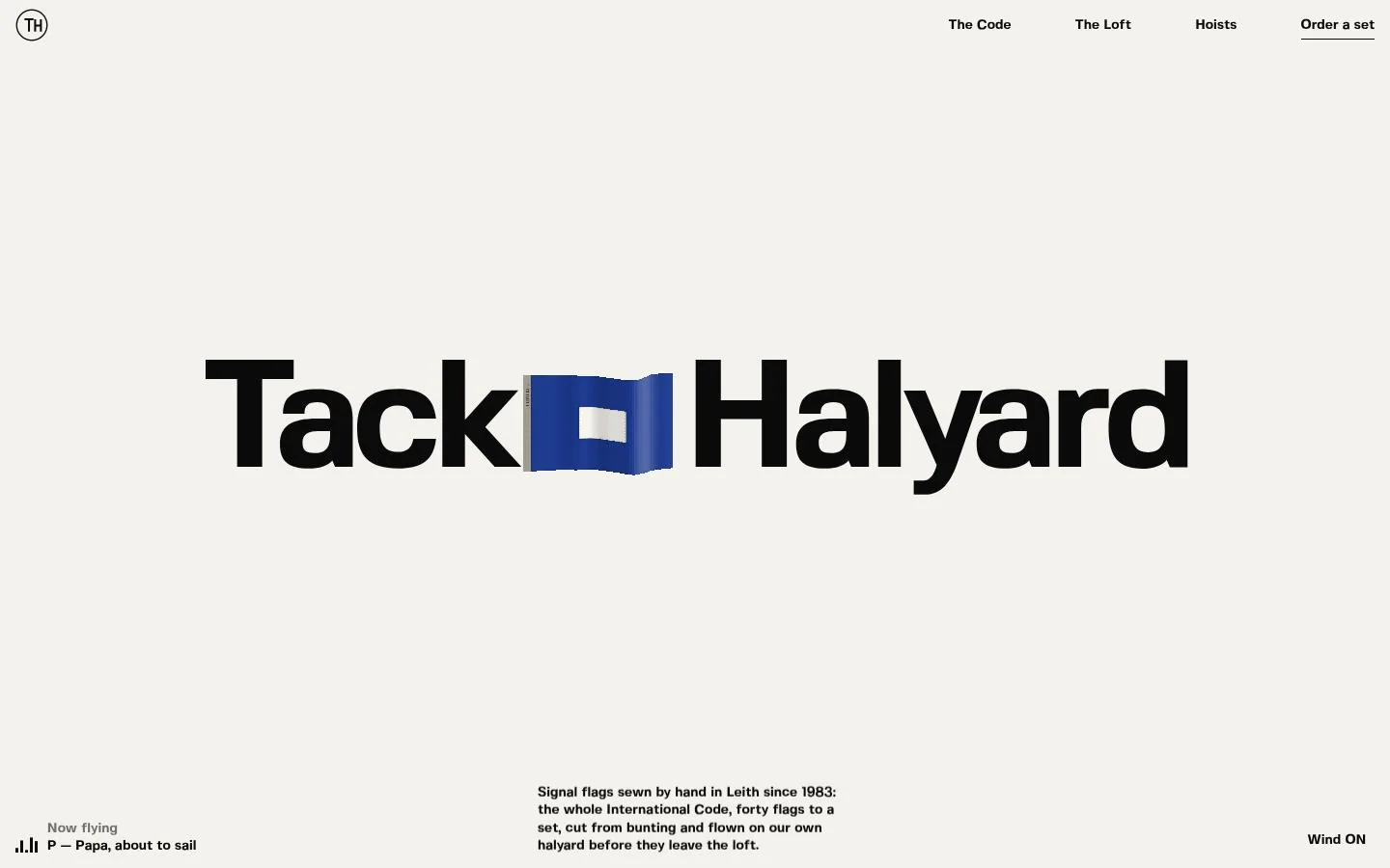 TACK & HALYARD: the first screen of the site at 1440 by 900