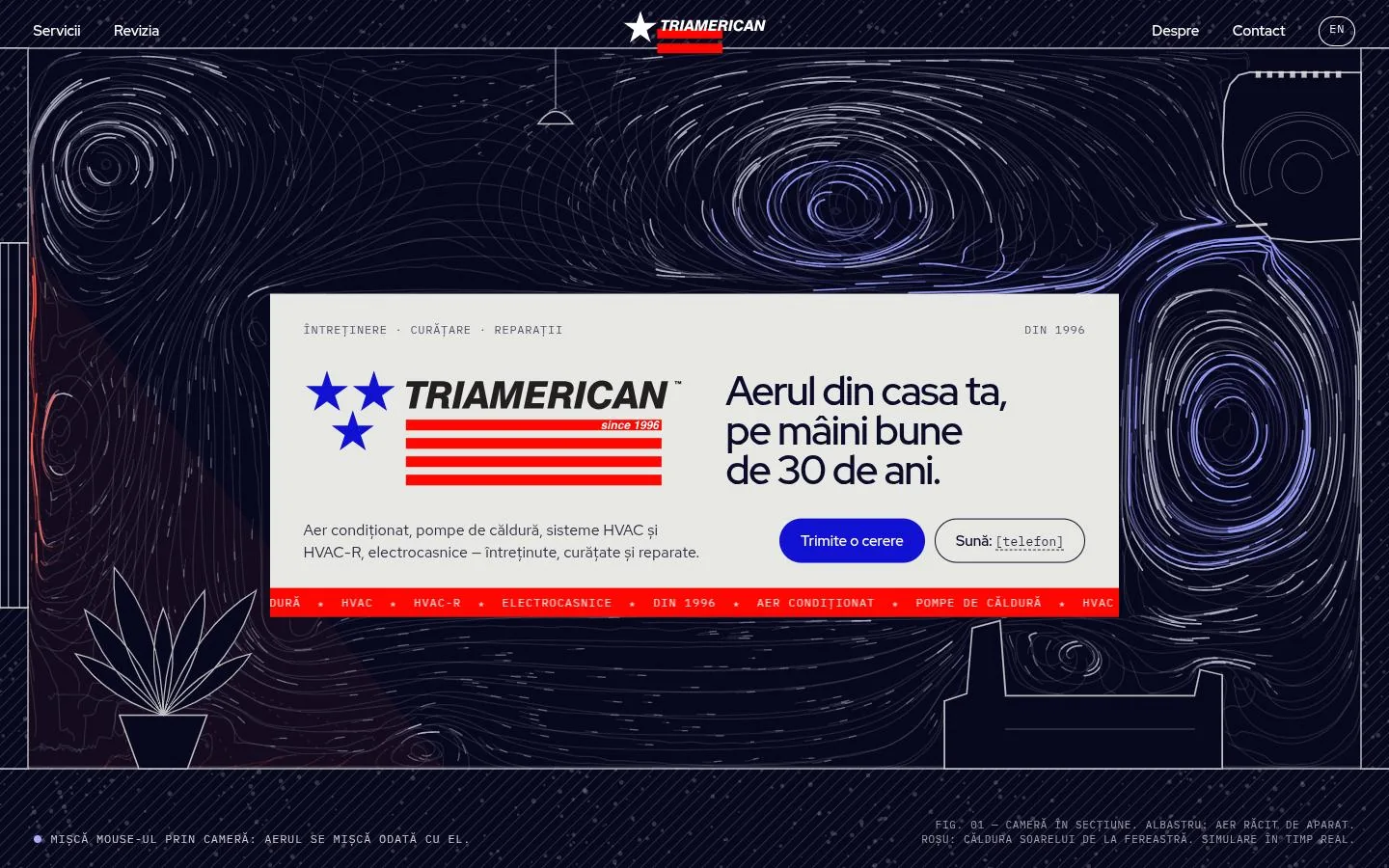 TRIAMERICAN: the first screen of the site at 1440 by 900