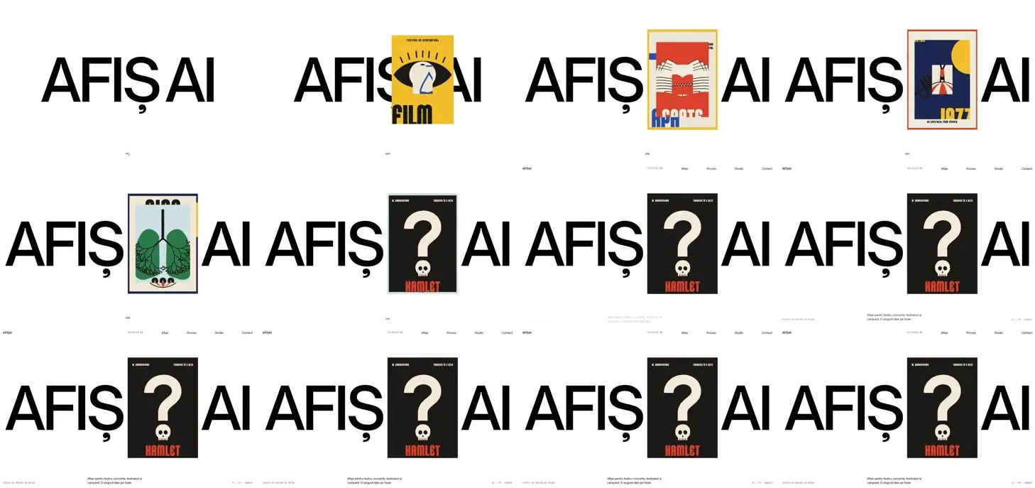 Twelve frames of AFIȘAI Design opening, left to right, top to bottom