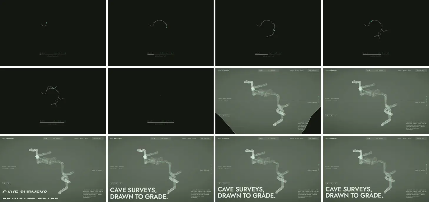 Twelve frames of BACKSIGHT opening, left to right, top to bottom