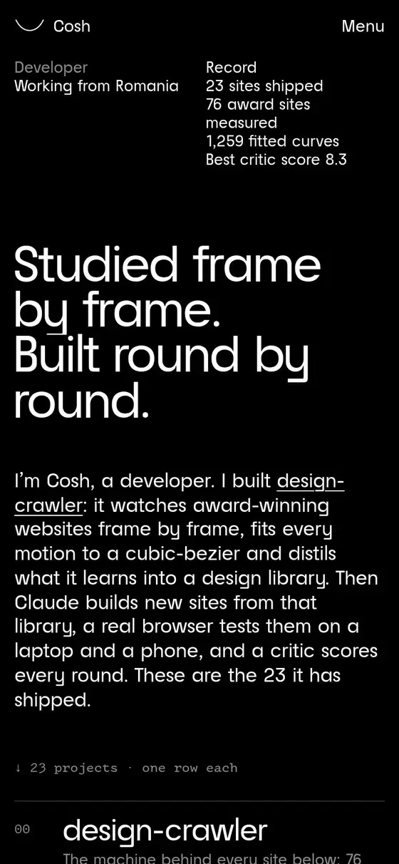 COSH on a phone, screen 1