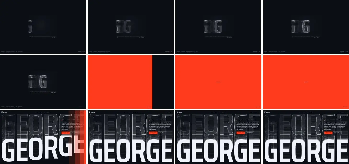 Twelve frames of GEORGE opening, left to right, top to bottom