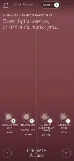 LUCA MORETTI „House of Services” on a phone, screen 2