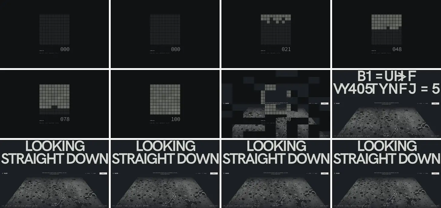 Twelve frames of NADIR opening, left to right, top to bottom