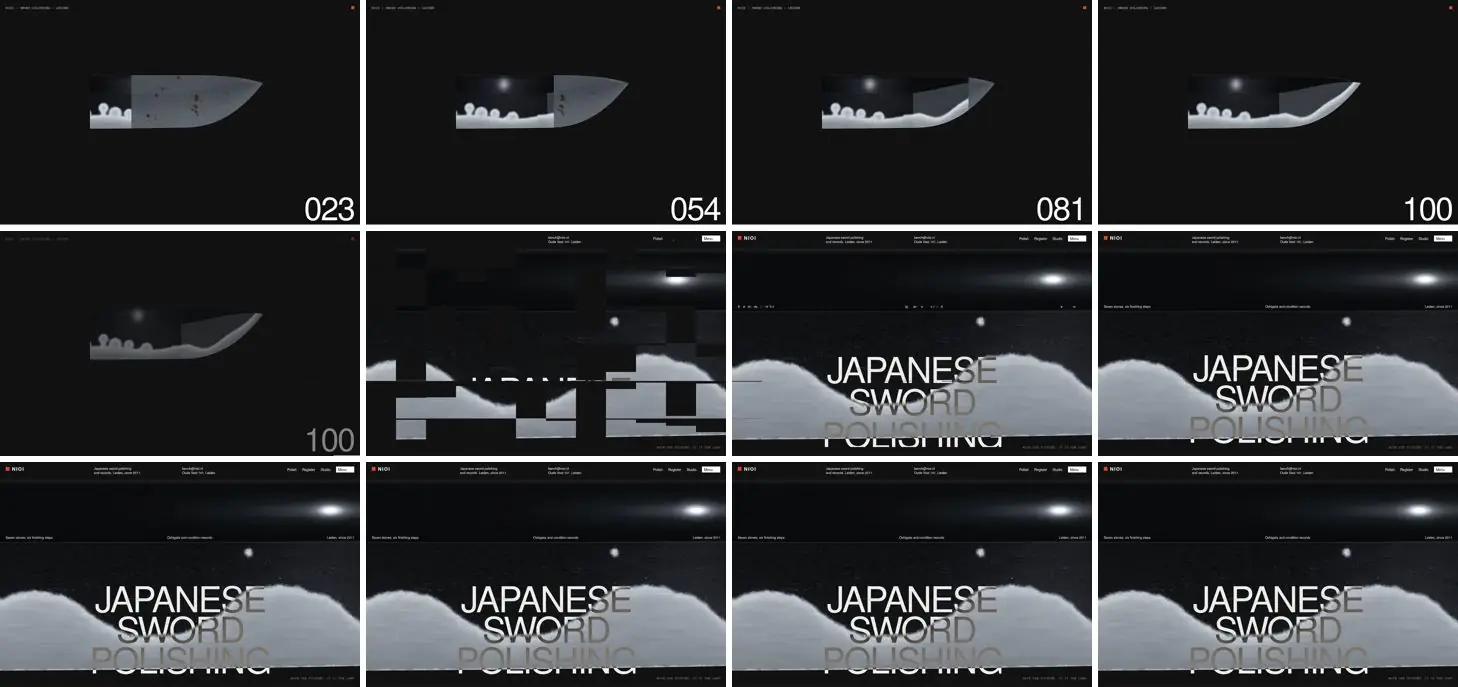 Twelve frames of NIOI opening, left to right, top to bottom