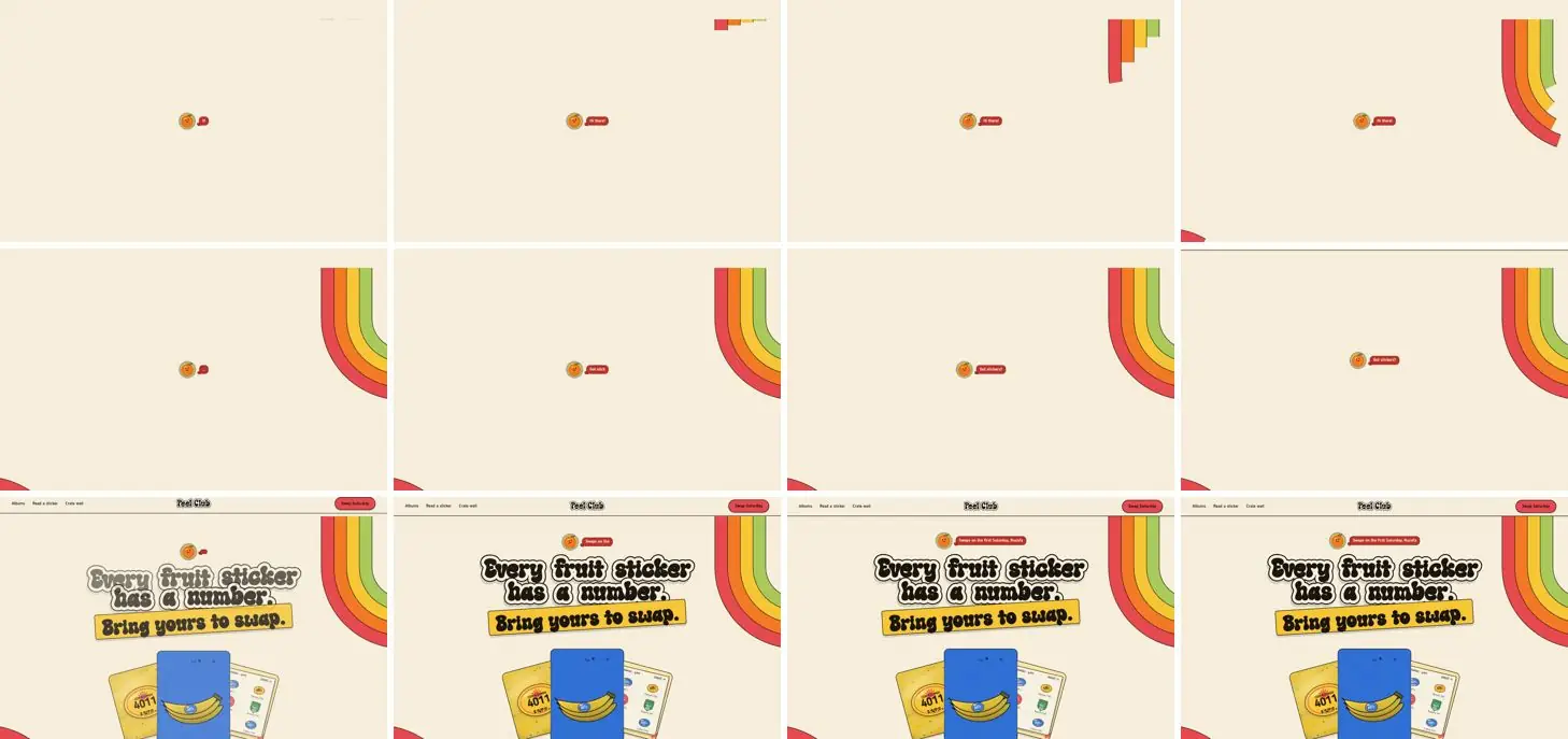 Twelve frames of PEEL CLUB opening, left to right, top to bottom