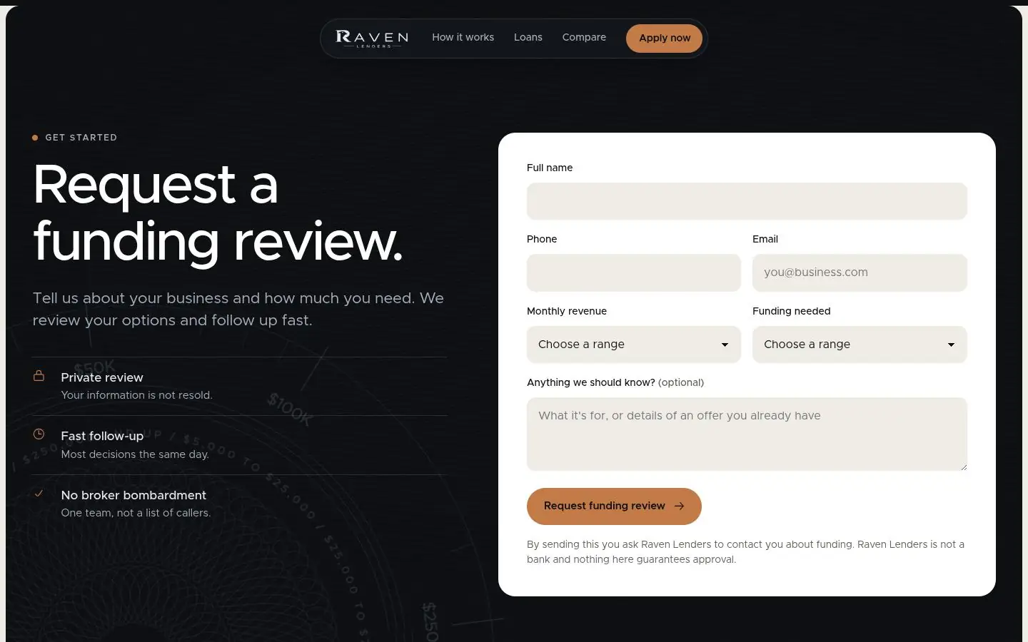 RAVEN LENDERS „Intaglio”: the apply page