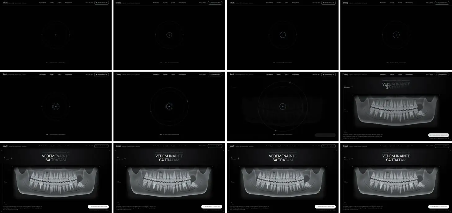 Twelve frames of SMALȚ opening, left to right, top to bottom