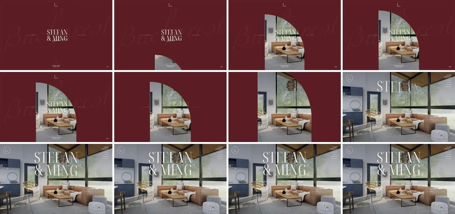 Twelve frames of STEFAN & MING opening, left to right, top to bottom