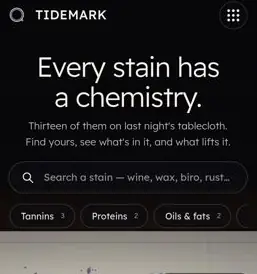 TIDEMARK on a phone, screen 2