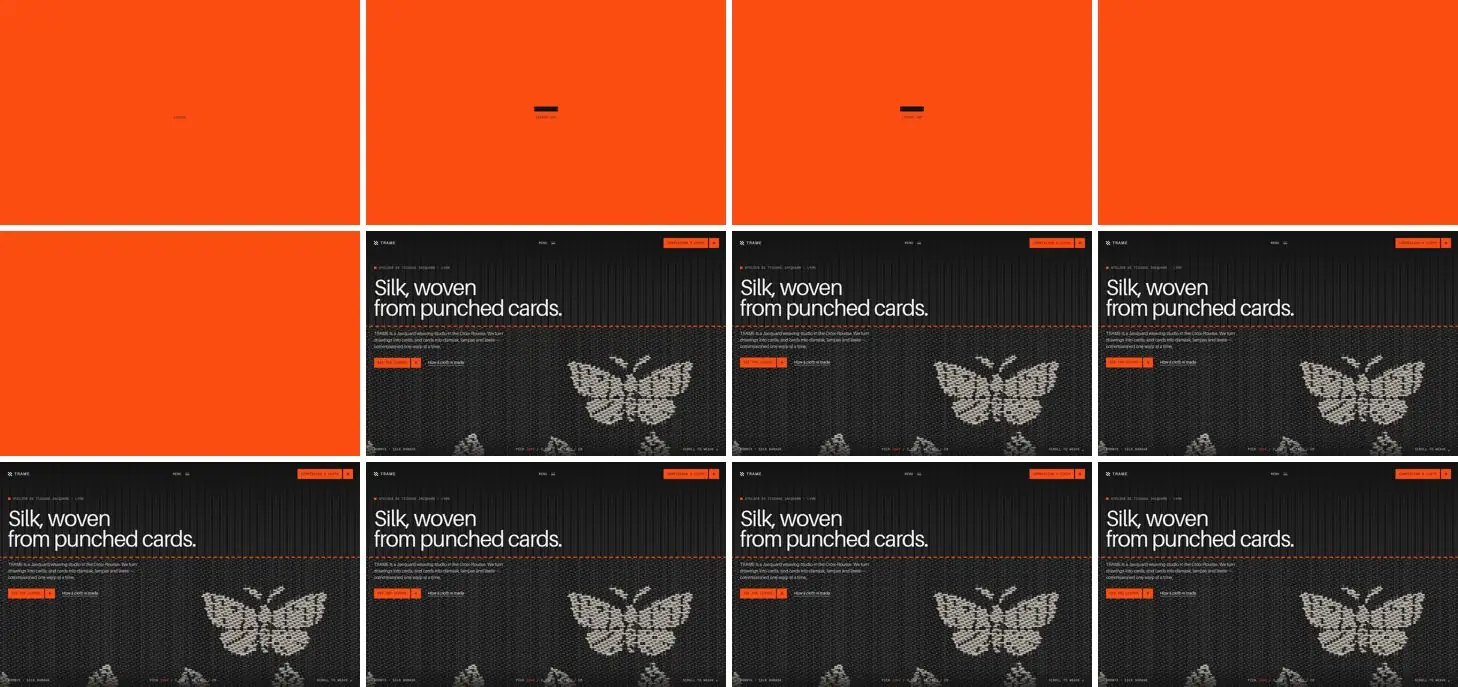 Twelve frames of TRAME opening, left to right, top to bottom