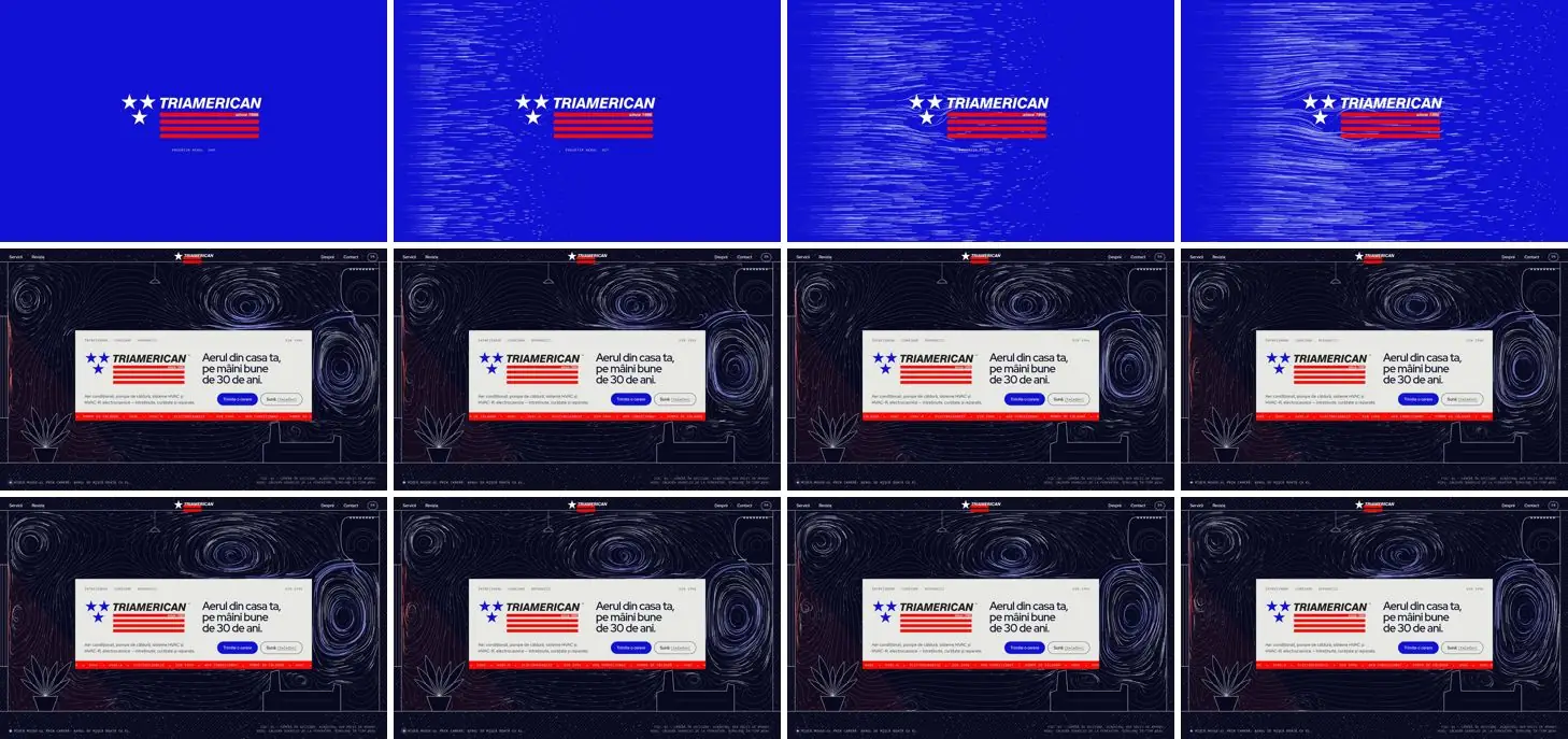 Twelve frames of TRIAMERICAN opening, left to right, top to bottom