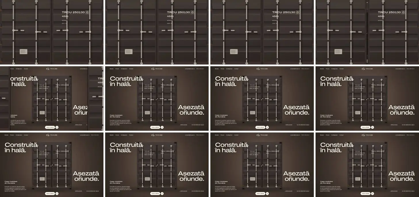 Twelve frames of TRICUBE opening, left to right, top to bottom