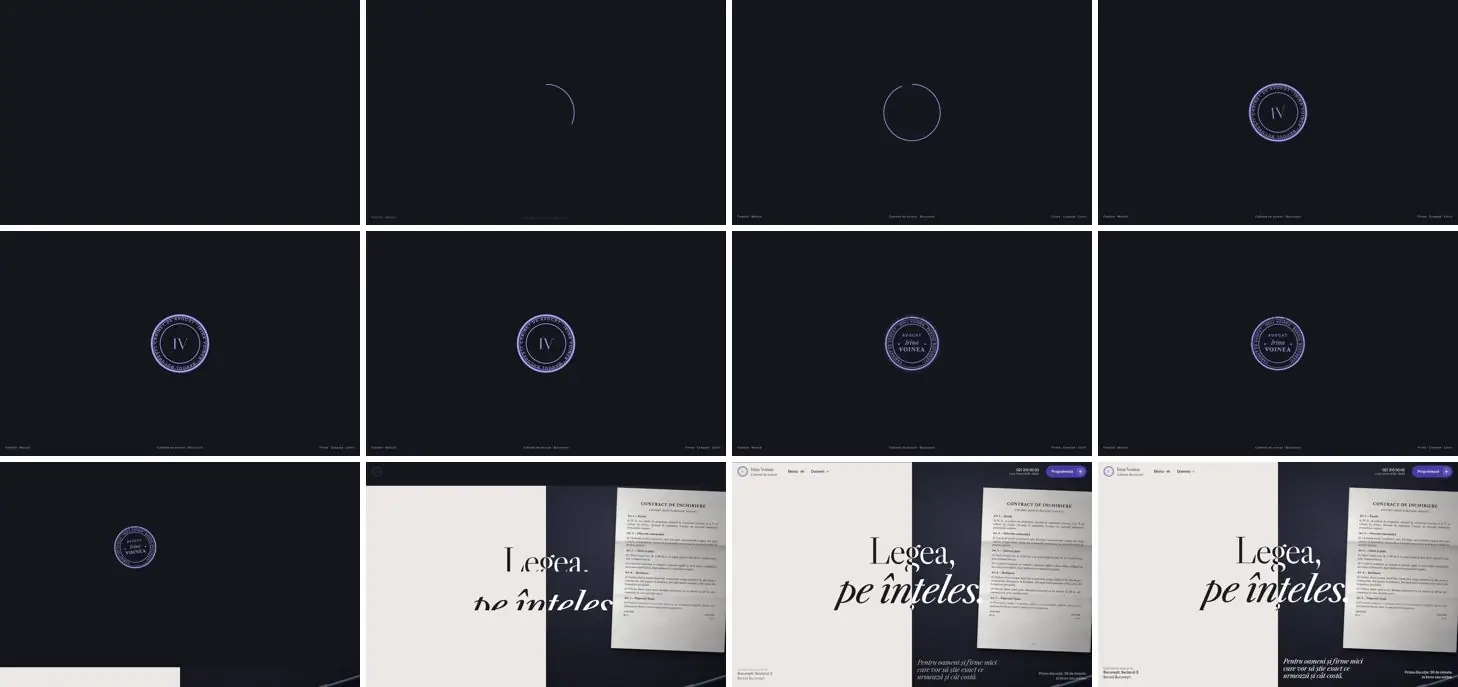 Twelve frames of VOINEA opening, left to right, top to bottom
