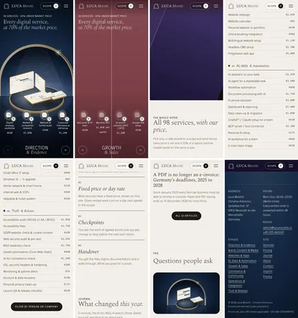 The same page at phone width.