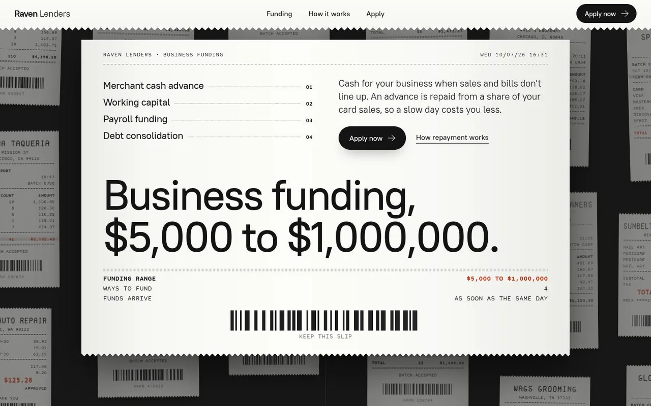 The top of Raven Lenders „Batch Close” as it looks in a browser.