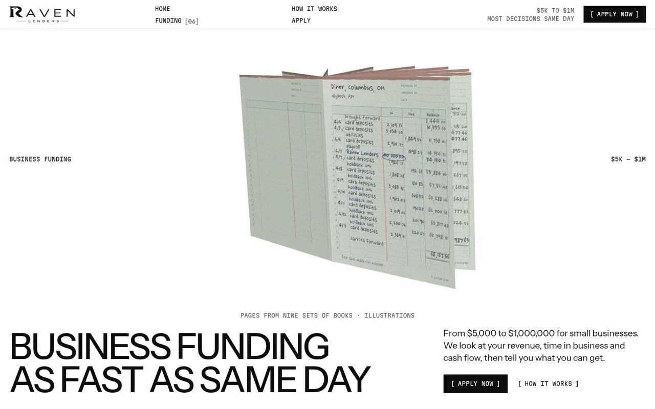 The top of Raven Lenders „Columnar” as it looks in a browser.