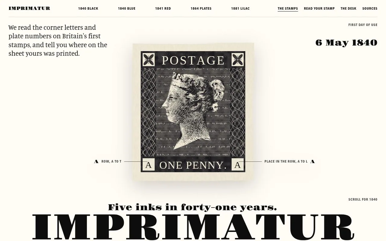 The top of IMPRIMATUR as it looks in a browser.